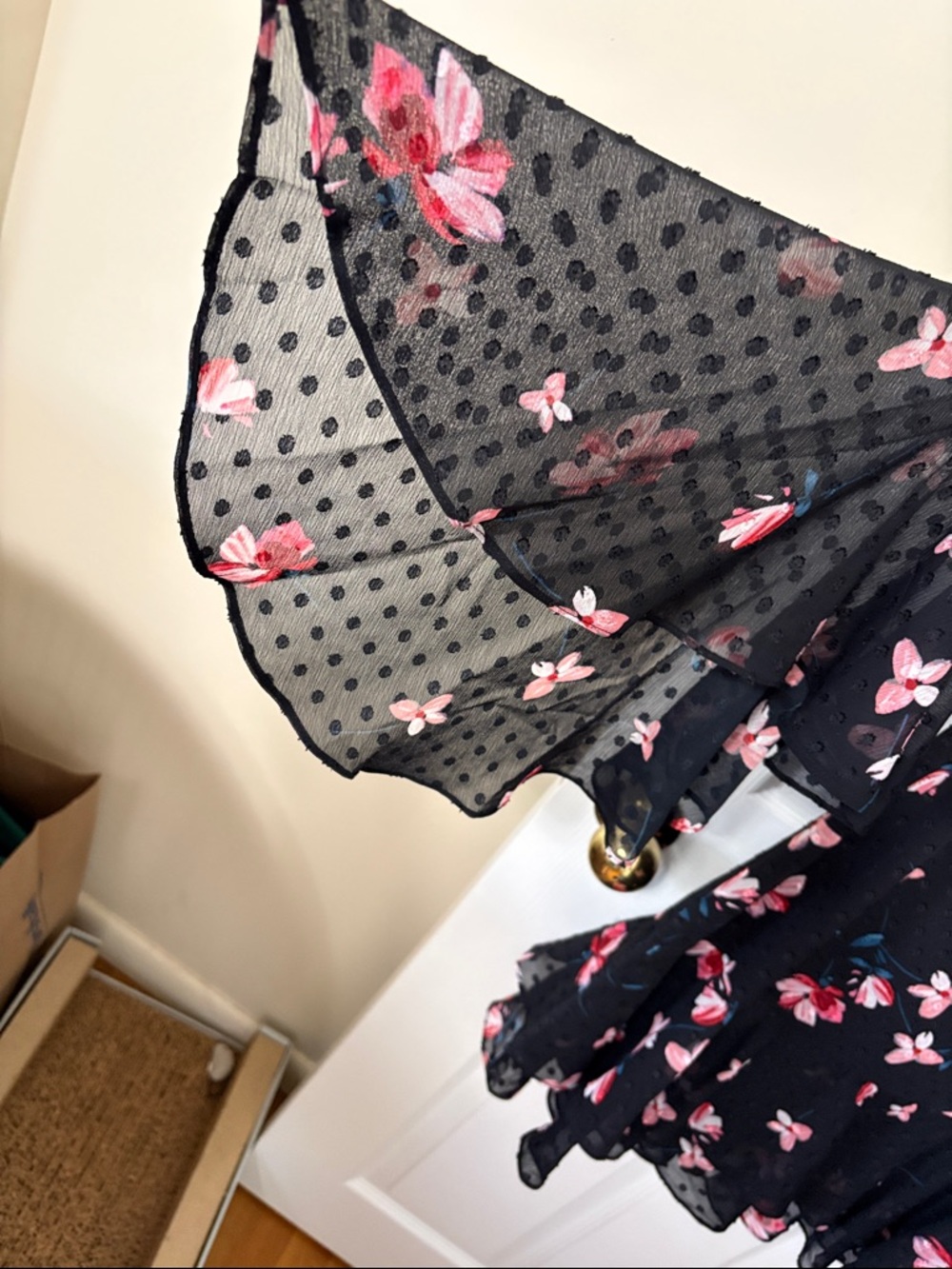 Eliza J Black Floral Ruffle Dress with Pink Print - Picture 4 of 8